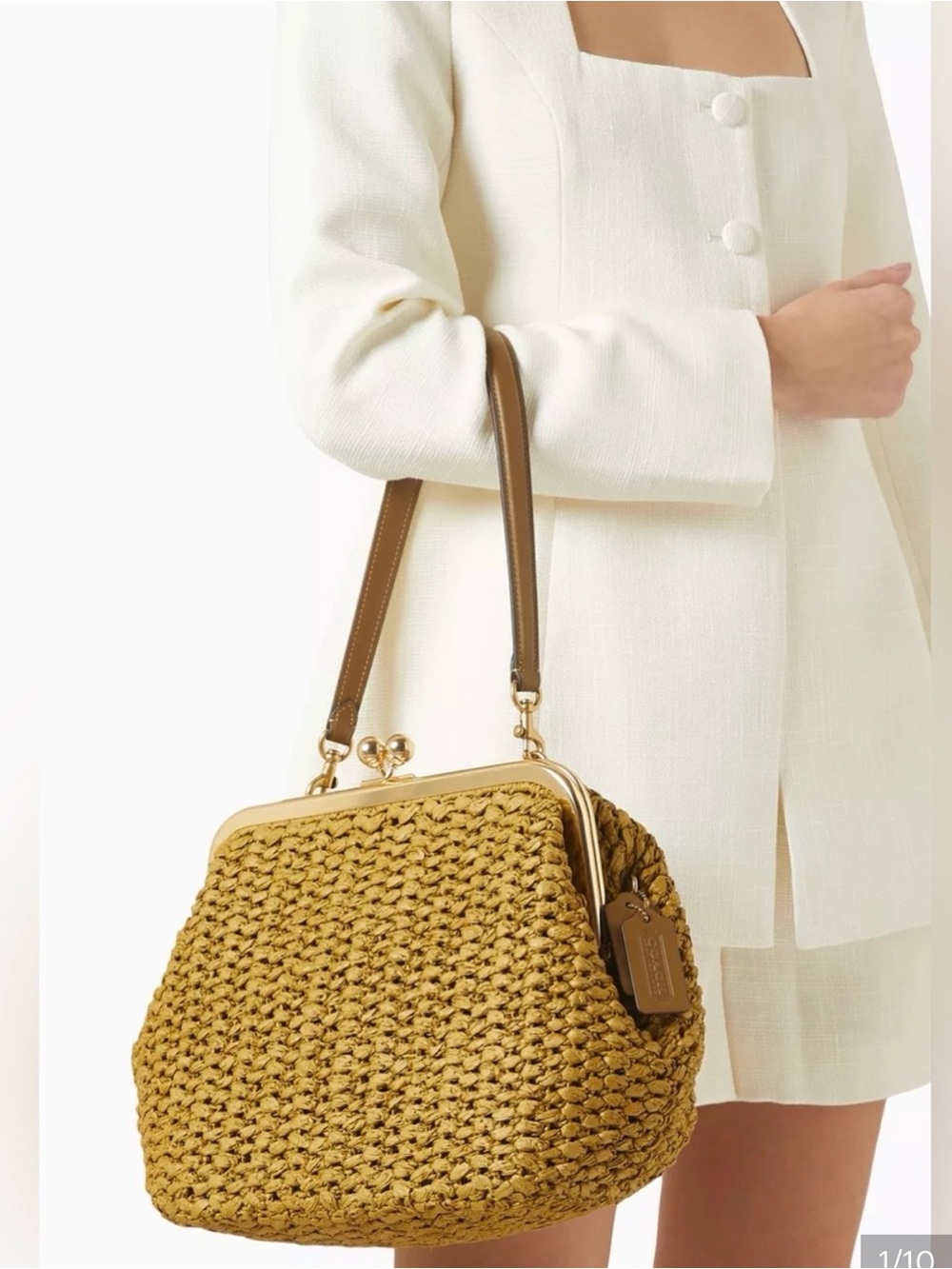 NWT Coach KISS LOCK Frame Bag 27 “Cashin Carry” Beautiful & Neutral Deep Mustard